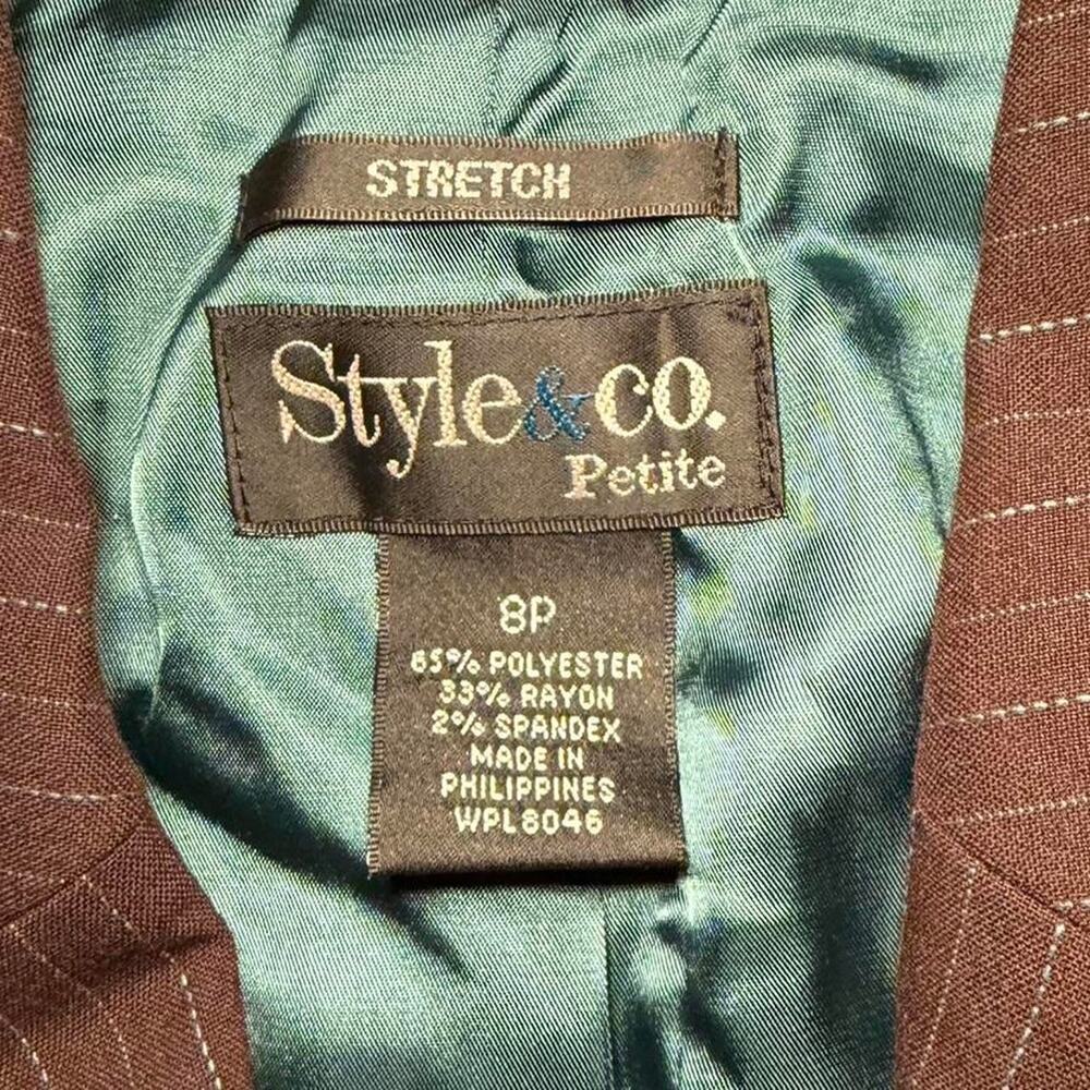 Style & Co Petite Brown Pinstripe Blazer Size 8P (NWT) | Stretch Tailored Jacket - Picture 2 of 4